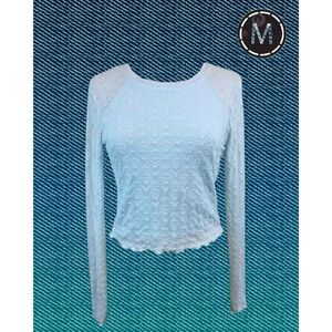 Atelier By Kirious Ice Blue Long Sheer Sleeve Floral Boho Blouse Top Size M NWT